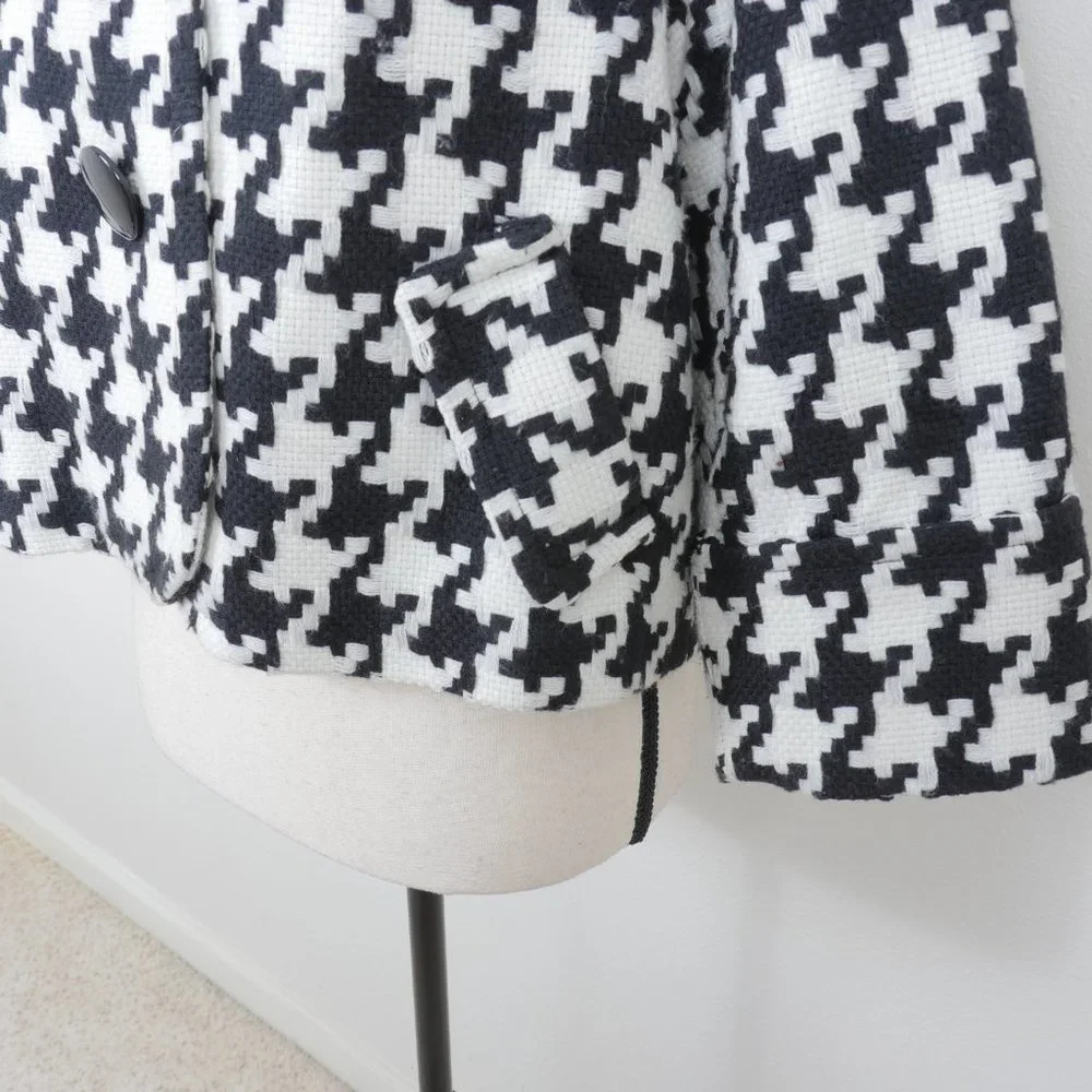 Nygard Black White Houndstooth Design Retro Coat Wide Half Sleeve SZ 8 Jacket - Picture 6 of 14